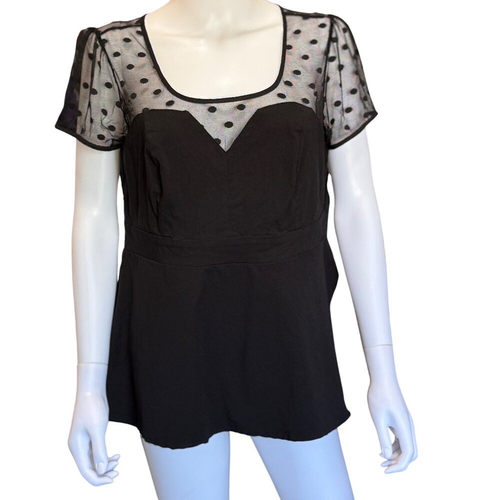 Torrid Black Polka Dot Mesh Top w/Sweetheart Neckline & Zip Back Womens Size 0/L